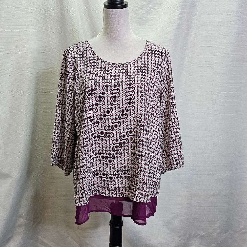 Anthropologie Pleione Purple Patterned Layered Popover Blouse Size Medium